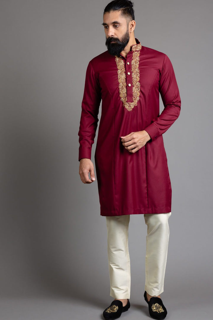 Maroon Embroidered Kurta