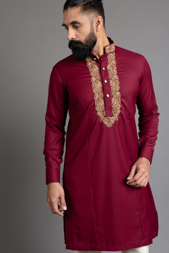 Maroon Embroidered Kurta