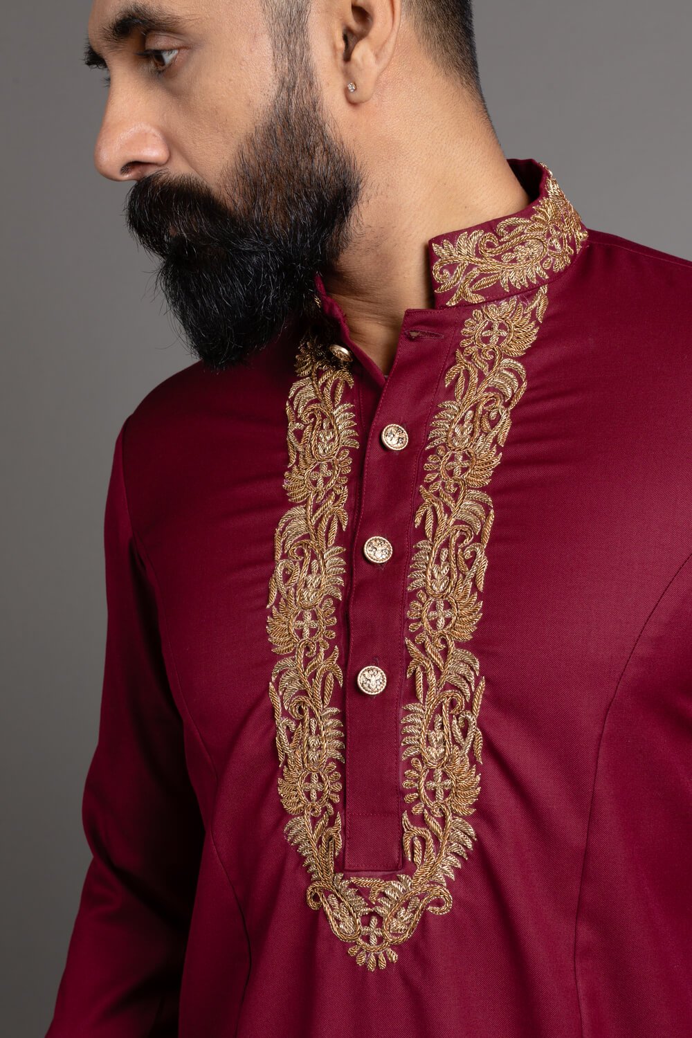 Maroon Embroidered Kurta