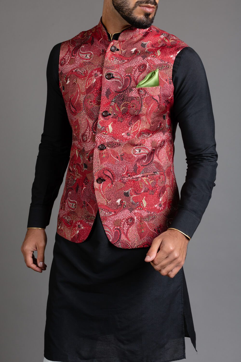 Maroon Printed Nehru Jacket