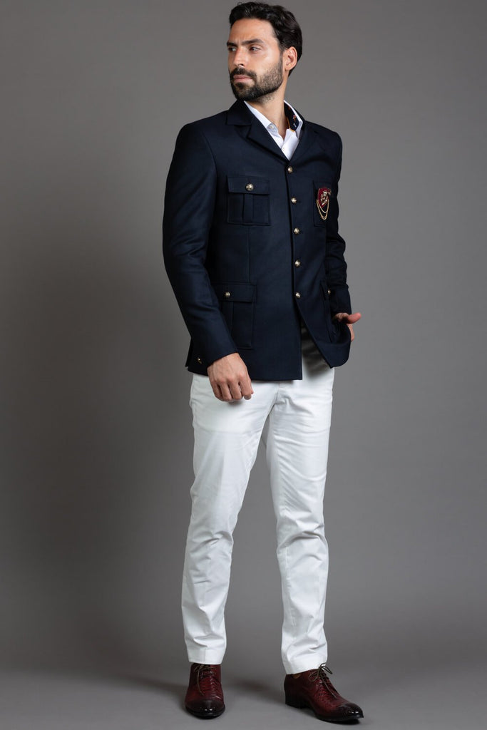 Blue military style jacket new arrivals