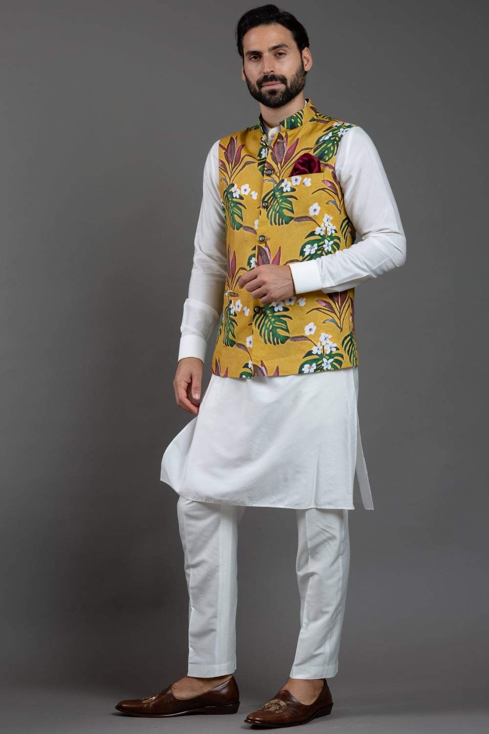 Buy SOJANYA Mustard Printed Nehru Jacket - Nehru Jackets for Men 7336263 |  Myntra