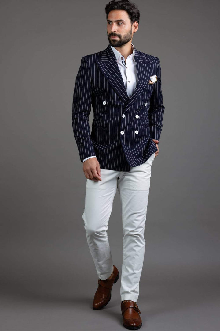 Navy Blue Stripe Suit Jacket