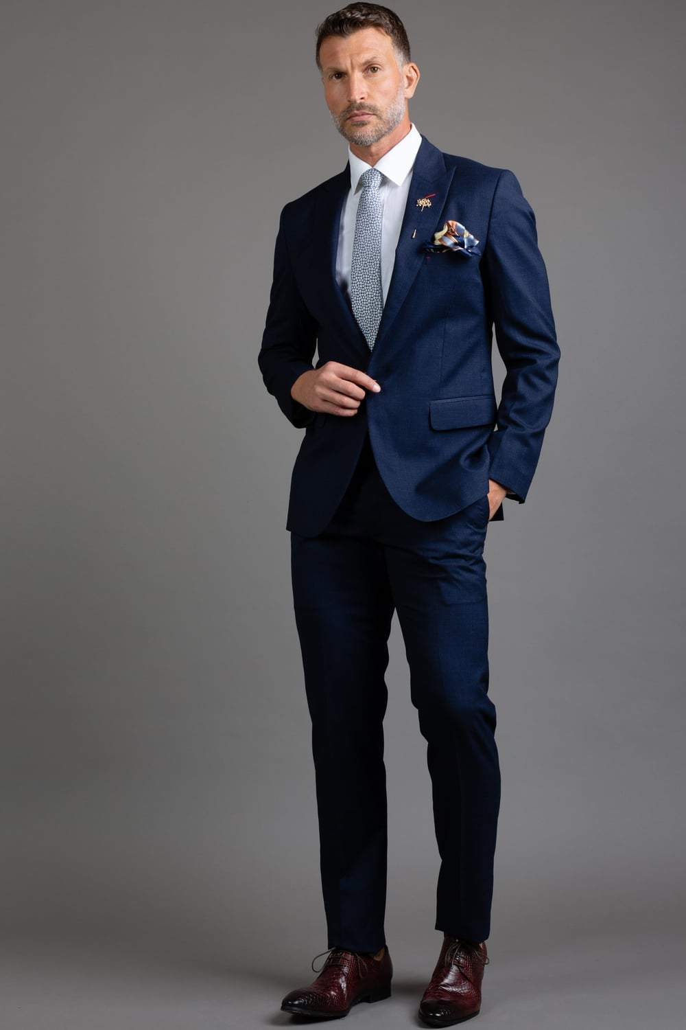 Slim Fit 2 Button Men Solid Slate Blue Suit Notch Lapel Flat Front AZAR  10036 | eBay