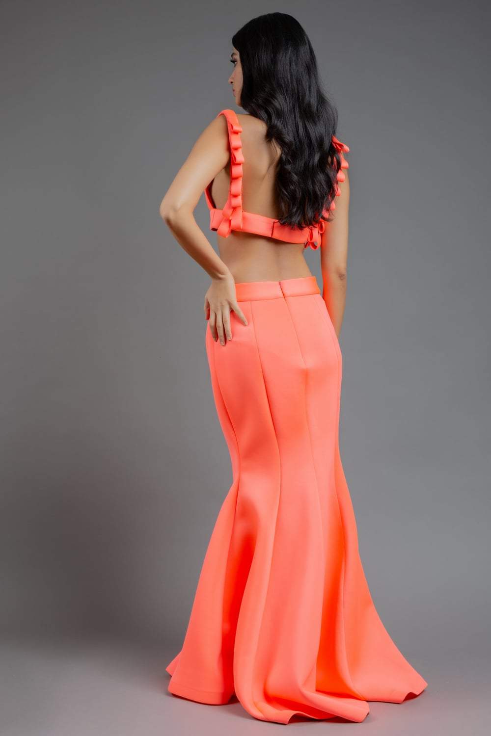 Orange two piece hotsell skirt and top