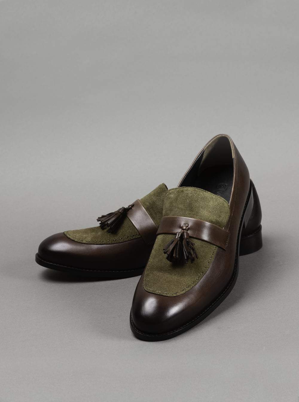 Olive Green And Brown Bespoke Loafer Shoes