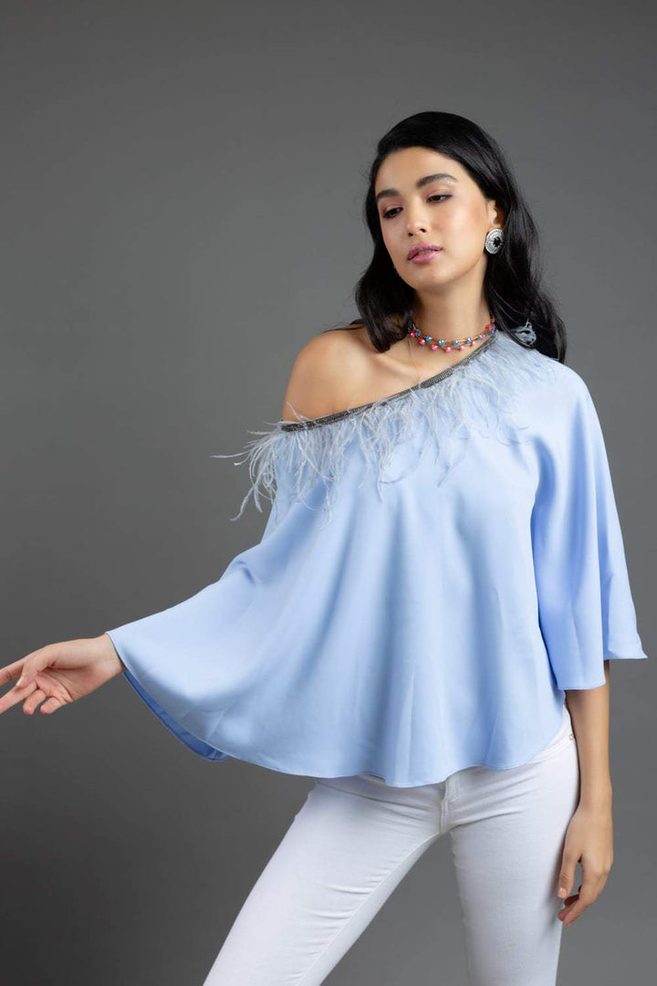 Powder Blue Feather Top