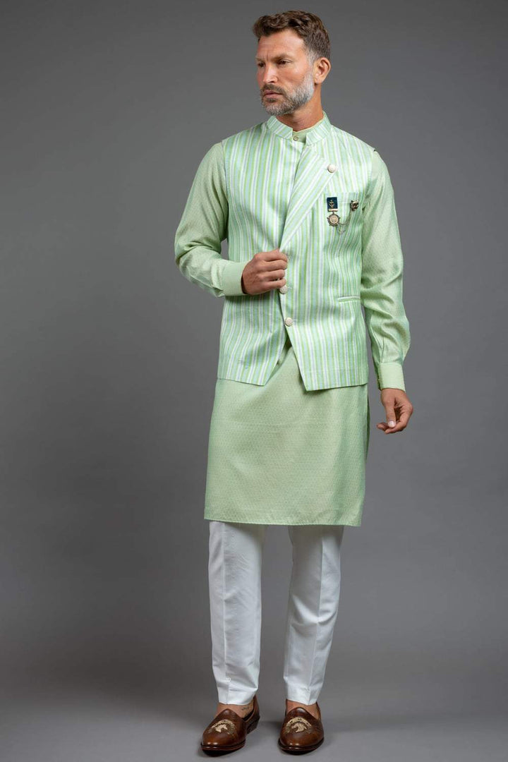 Stripe Overlapped Nehru Jacket