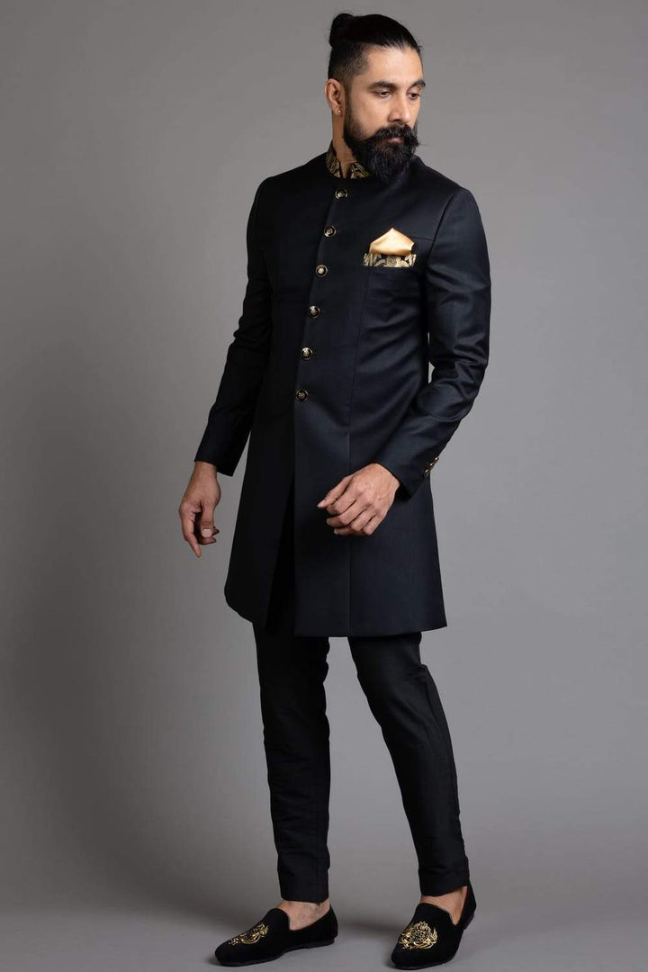 Black Suiting Fabric Indowestern