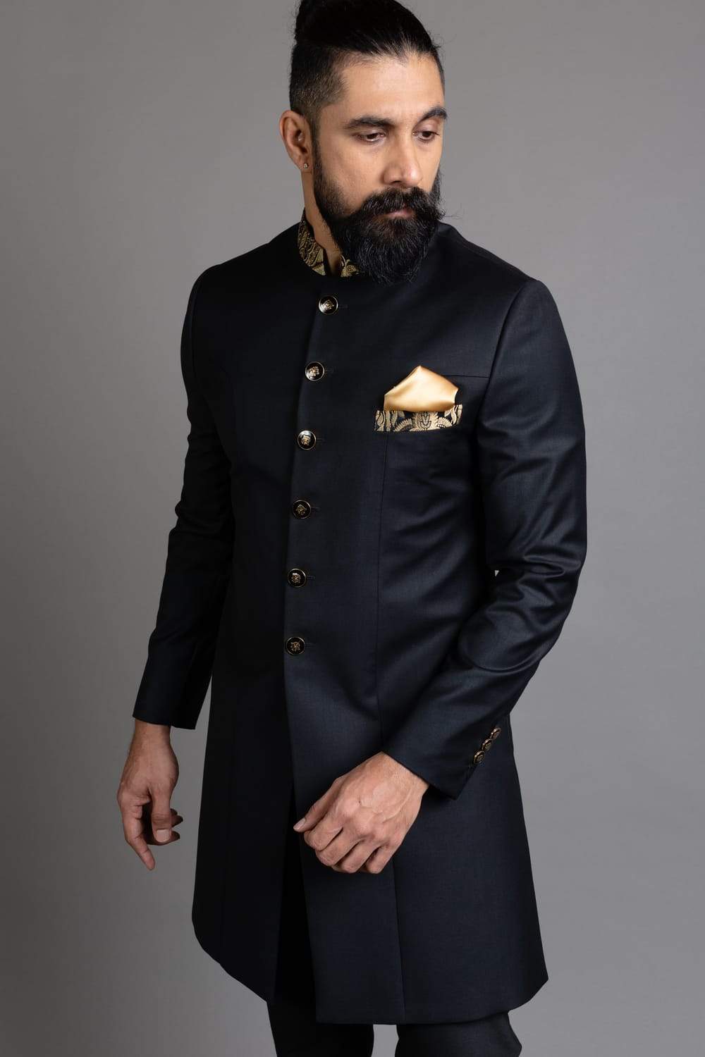 Black Suiting Fabric Indowestern