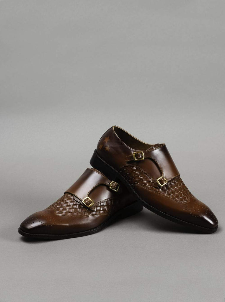 Tan double hot sale monk strap shoes