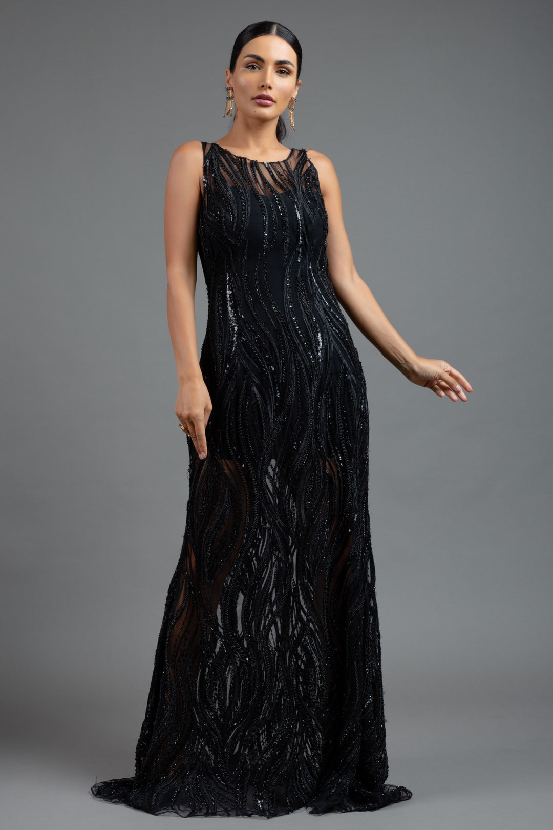 BLACK EMBROIDERED GOWN