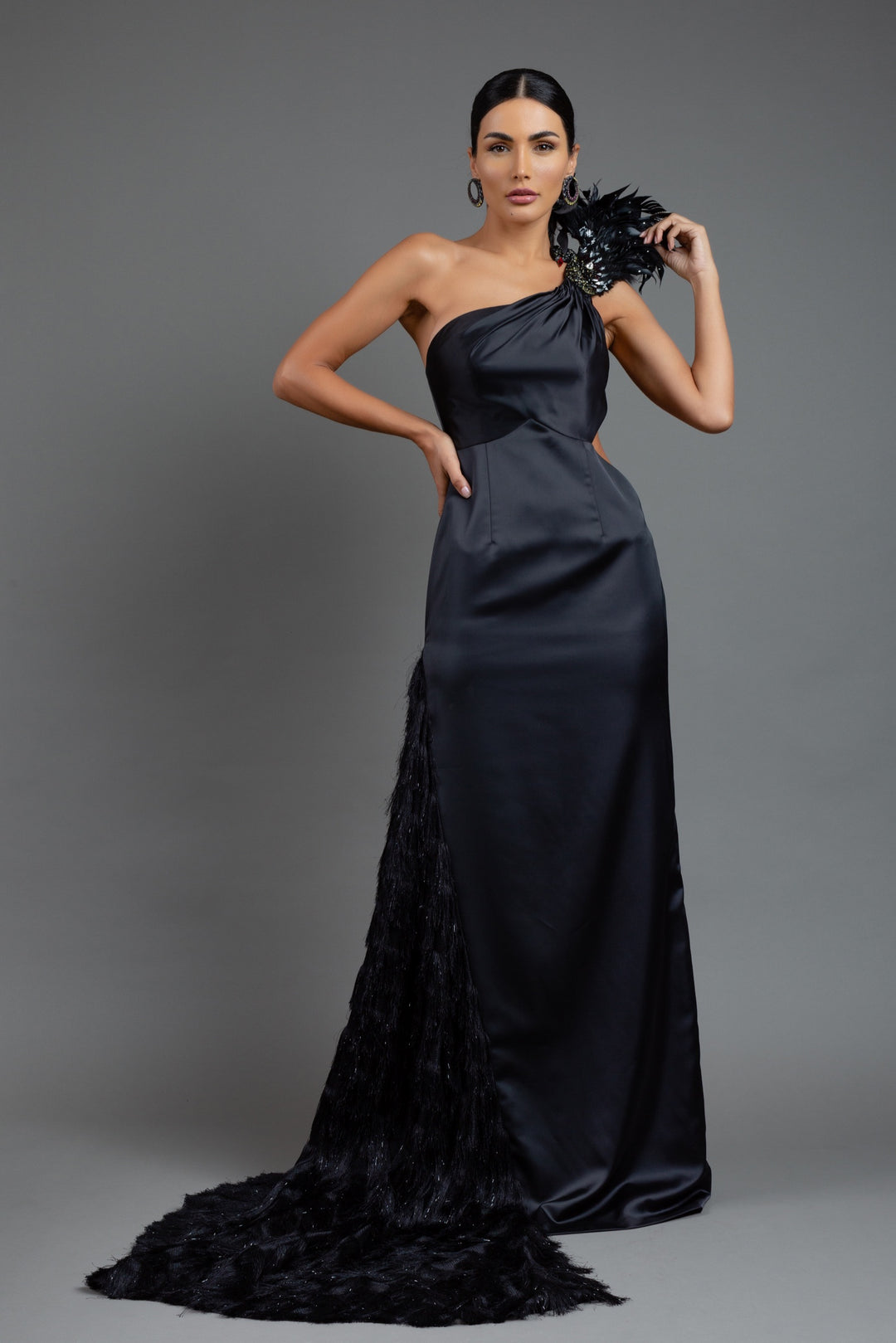 BLACK GOWN WITH TRAIL