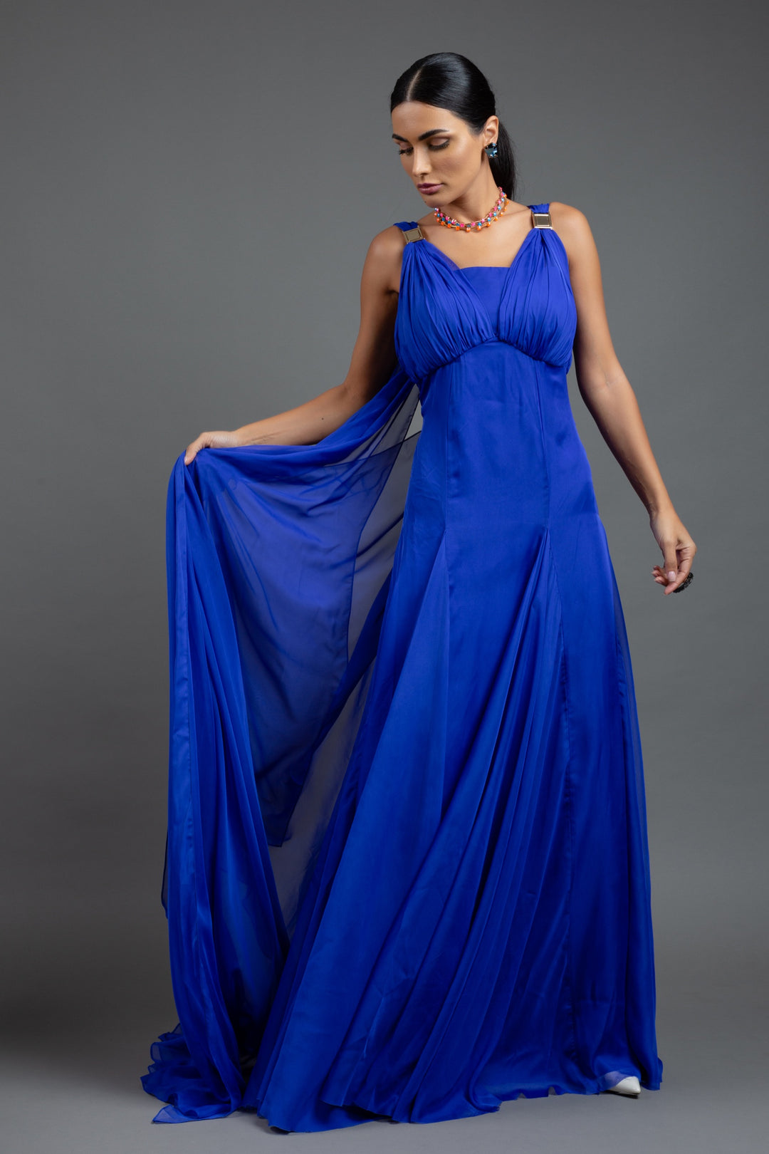 ELECTRIC BLIUE RUCHED GOWN