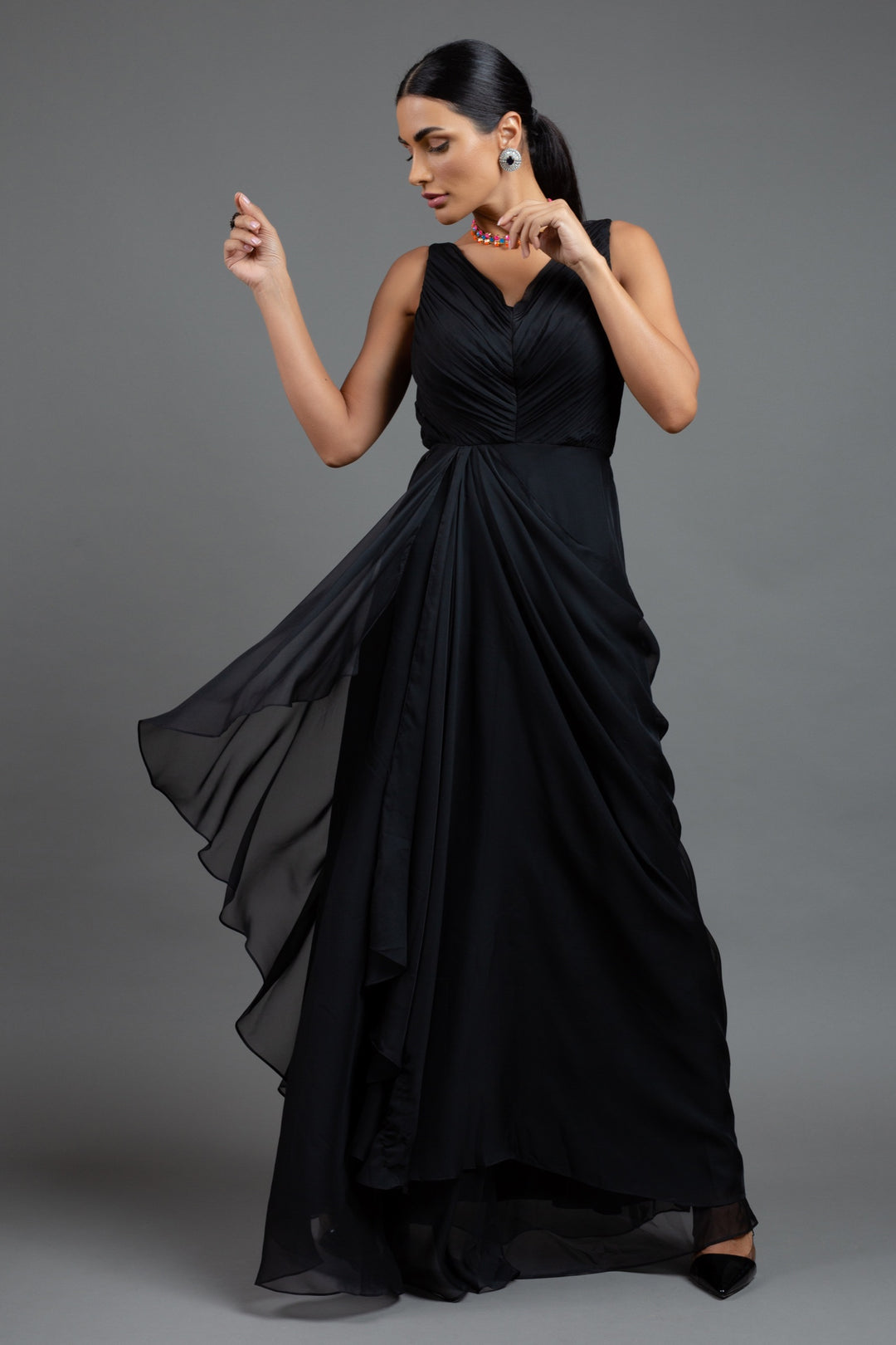 BLACK RUCHED GOWN