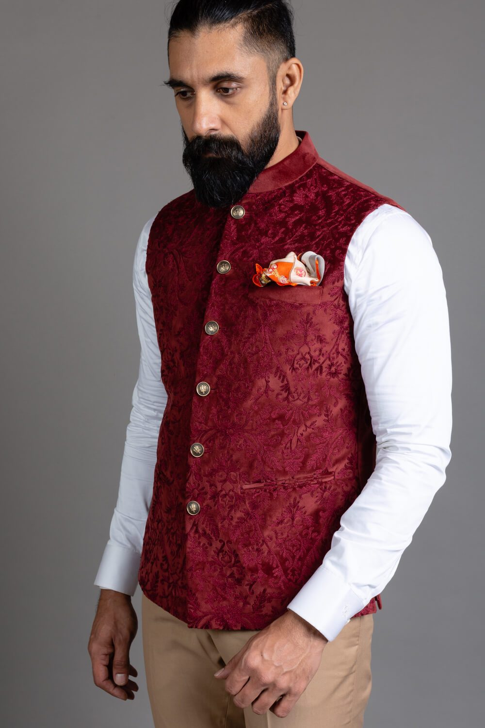 Velvet Embroidered Nehru Jacket