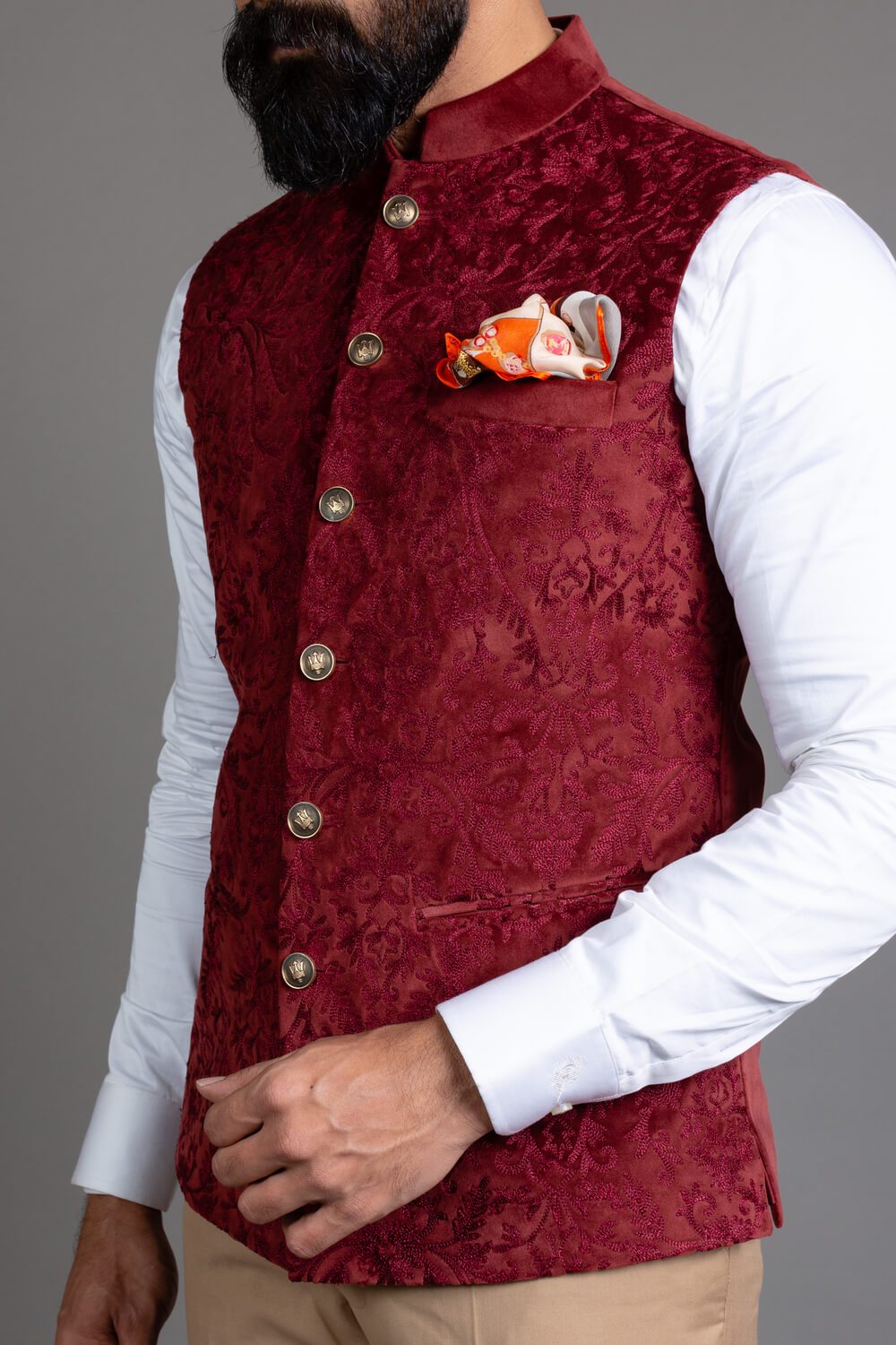 Velvet Embroidered Nehru Jacket