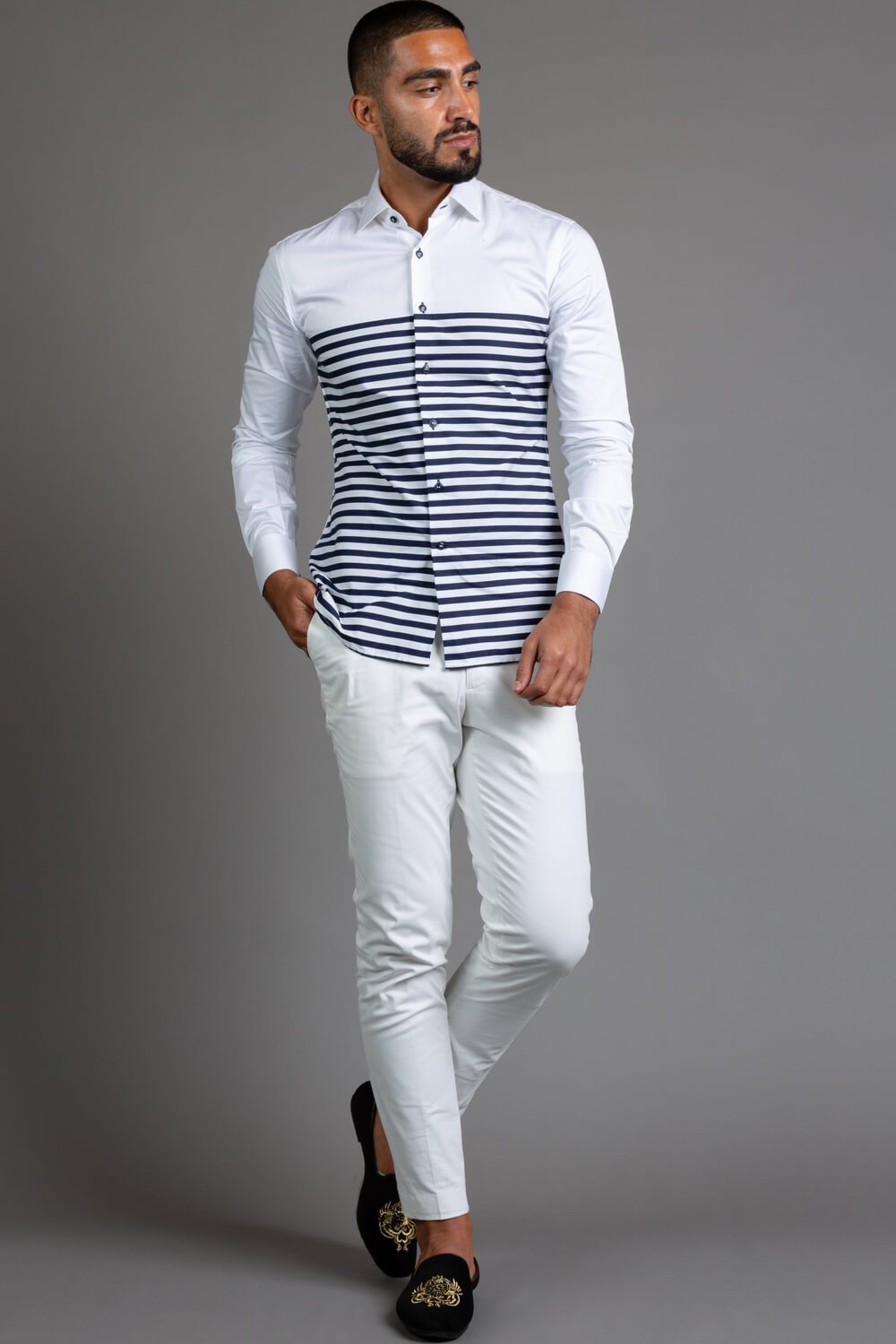 White And Blue Stripe Shirt