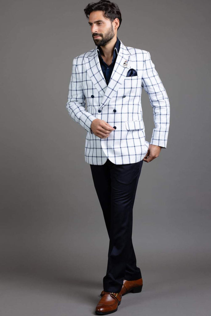 White and black check blazer hot sale