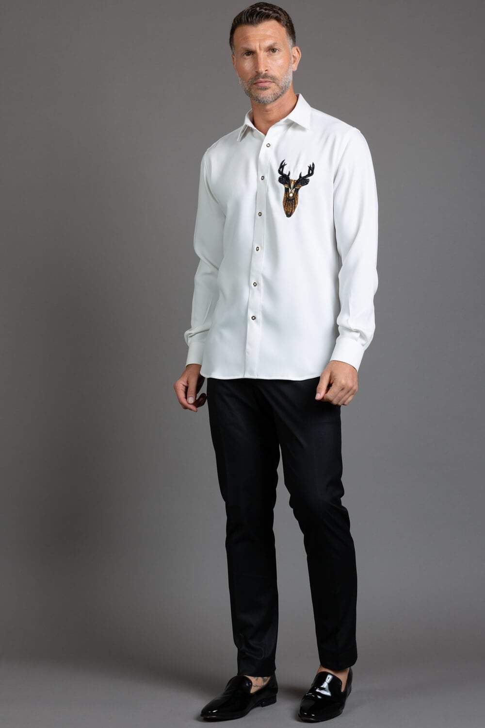 White Deer Embroidery  Shirt