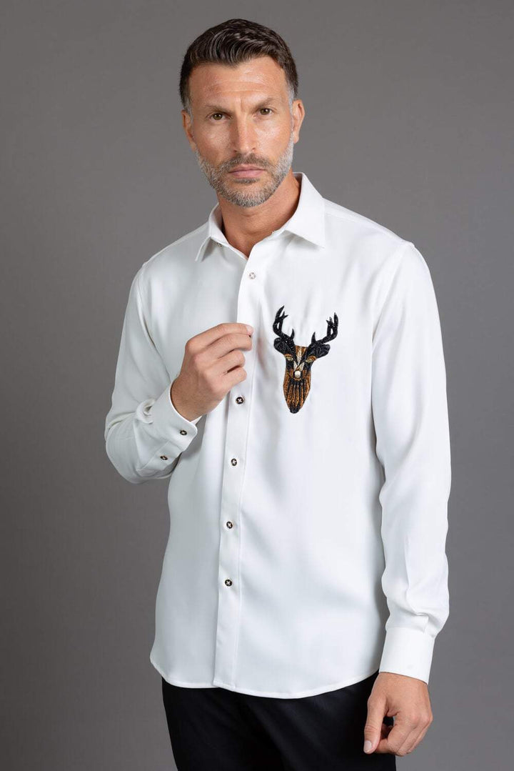 White Deer Embroidery  Shirt