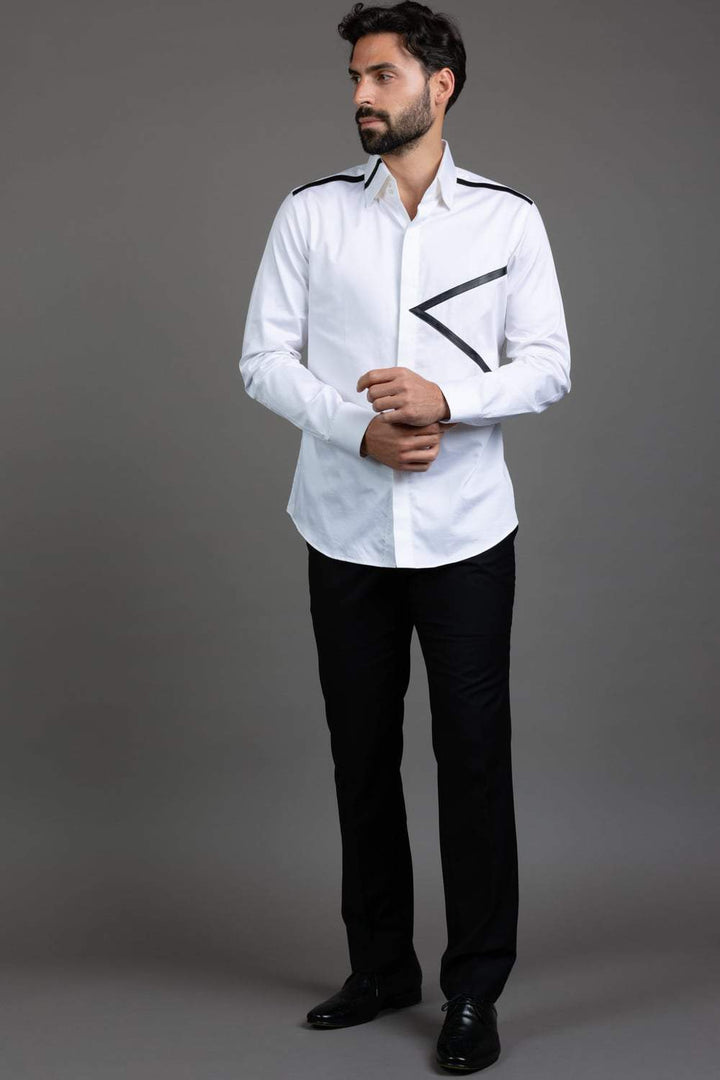 White Leather Deatiling Shirt