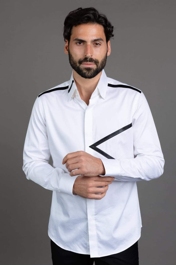White Leather Deatiling Shirt
