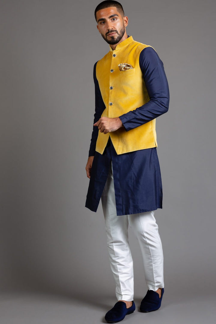 Yellow Velvet Nehru Jacket