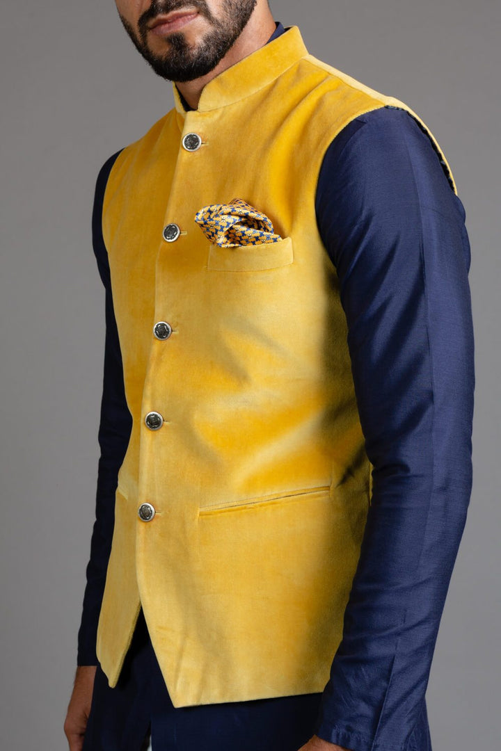 Yellow Velvet Nehru Jacket